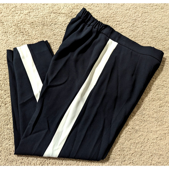 Babaton Pants - Aritzia Babaton sz 4 Conan Pants black cream stripe on sides ankle crop 0489